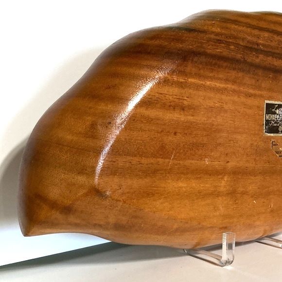 Leilani Monkey Pod Wood Leaf Tray Hand Crafted Vintage Large 18 x 9.5 inches - Picture 9 of 9